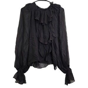 Thomas Wylde Black Silk Ruffle Semi Sheer Blouse Top Extra Small XS